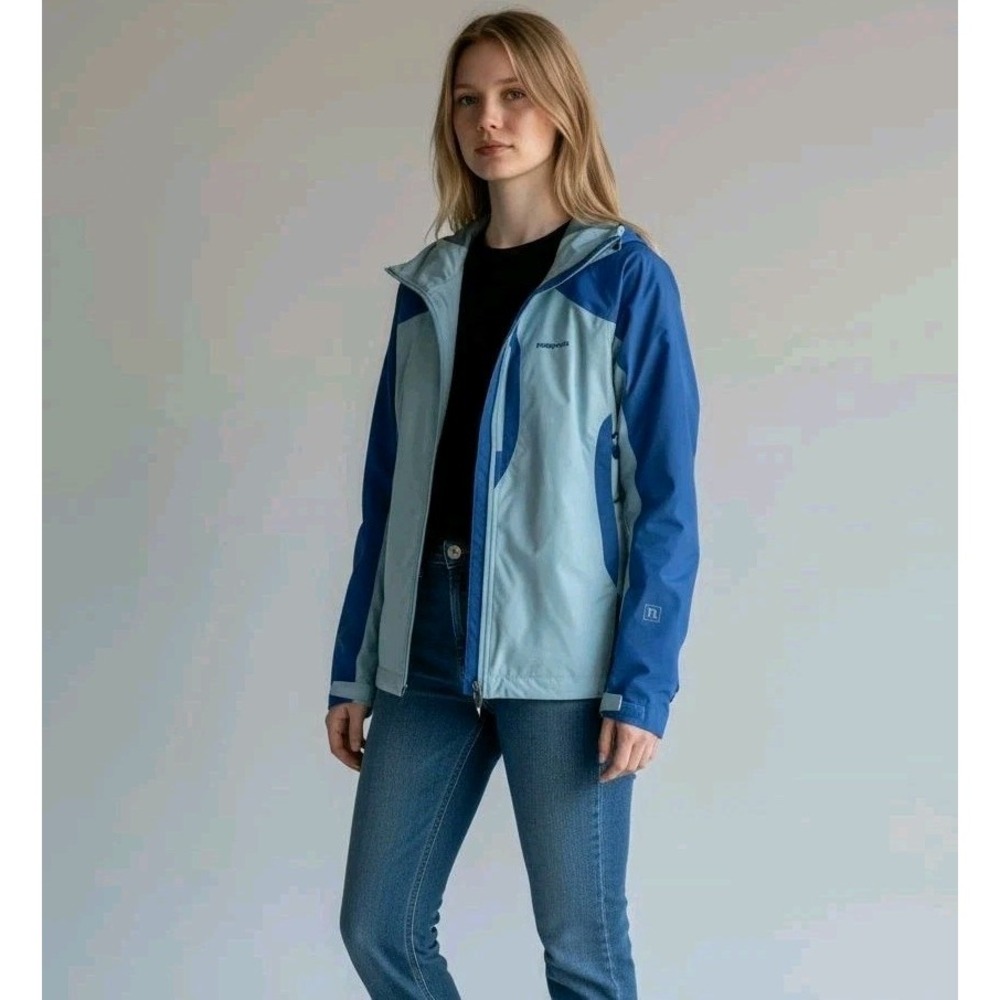 Patagonia Rain‎ Regulator Jacket Hooded Full Zip Womens Small Ice Blue Coat